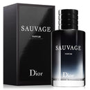 Christian Dior Sauvage perfume bottle with sleek design and black packaging for a luxurious fragrance experience.