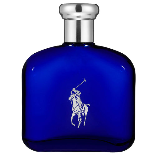 Polo Blue Eau de Toilette bottle in a stylish blue design with a silver top and logo.