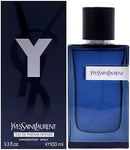 Yves Saint Laurent Y Eau de Parfum Intense bottle and box, 3.3 fl oz, featuring earthy and woody scents.