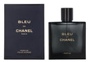 Chanel Bleu Parfum men fragrance in a dark blue bottle with elegant packaging for a sophisticated scent.