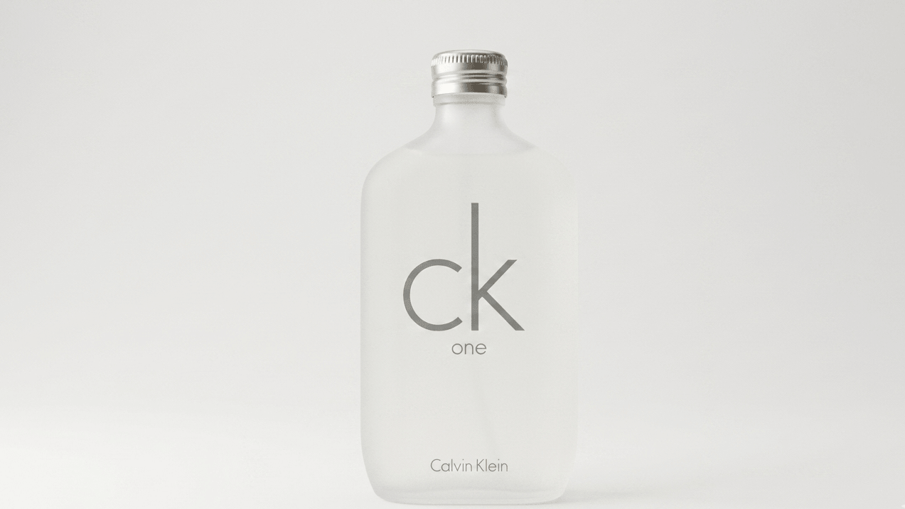 Calvin Klein 'ck one' perfume bottle on a white background
