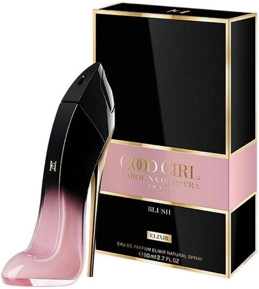 Carolina Herrera Good Girl Blush Elixir parfum in a stylish high-heel bottle with elegant packaging.