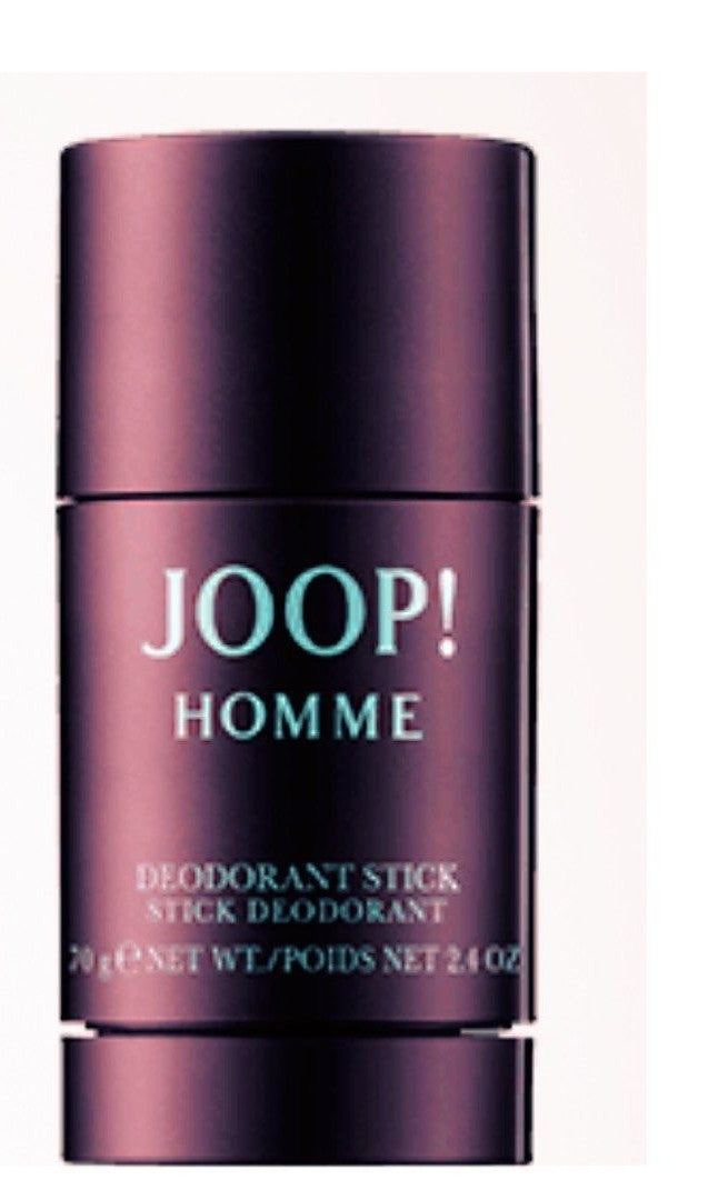 Joop Homme deodorant stick for men in a sleek purple container, featuring a sweet floral aroma.