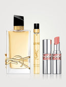 Yves Saint Laurent Libre gift set featuring Eau de Parfum, travel spray, and Loveshine Lipstick in Shade 44.