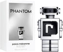 Paco Rabanne Phantom fragrance 100 ml bottle with robot design and white packaging, representing earthy and woody scents.