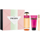 Prada Candy Eau de Parfum set featuring 80ml spray, 10ml travel spray, and 50ml body lotion in elegant packaging.