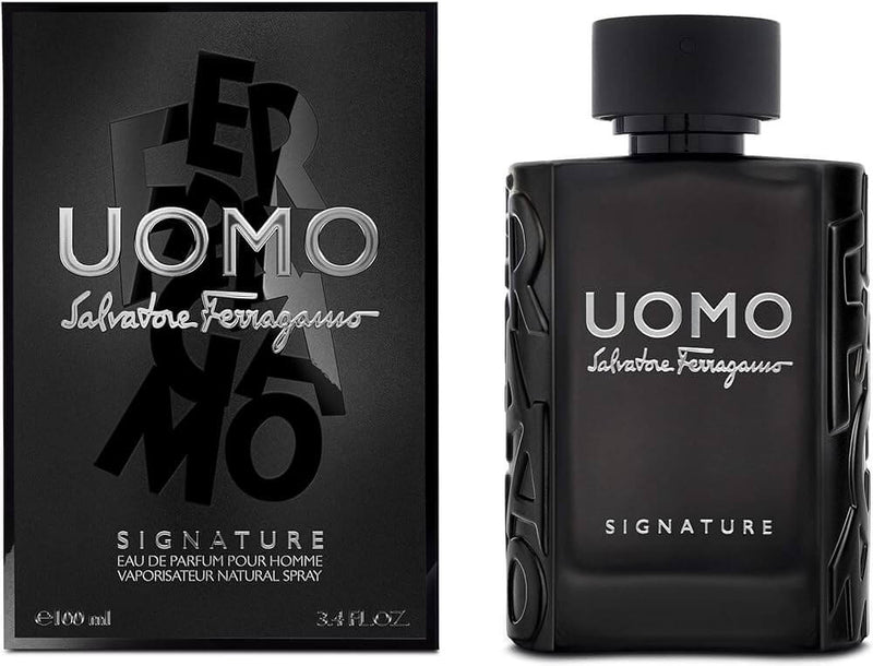 Salvatore Ferragamo Uomo Signature Eau de Parfum bottle and packaging for men with oriental leathery fragrance notes.